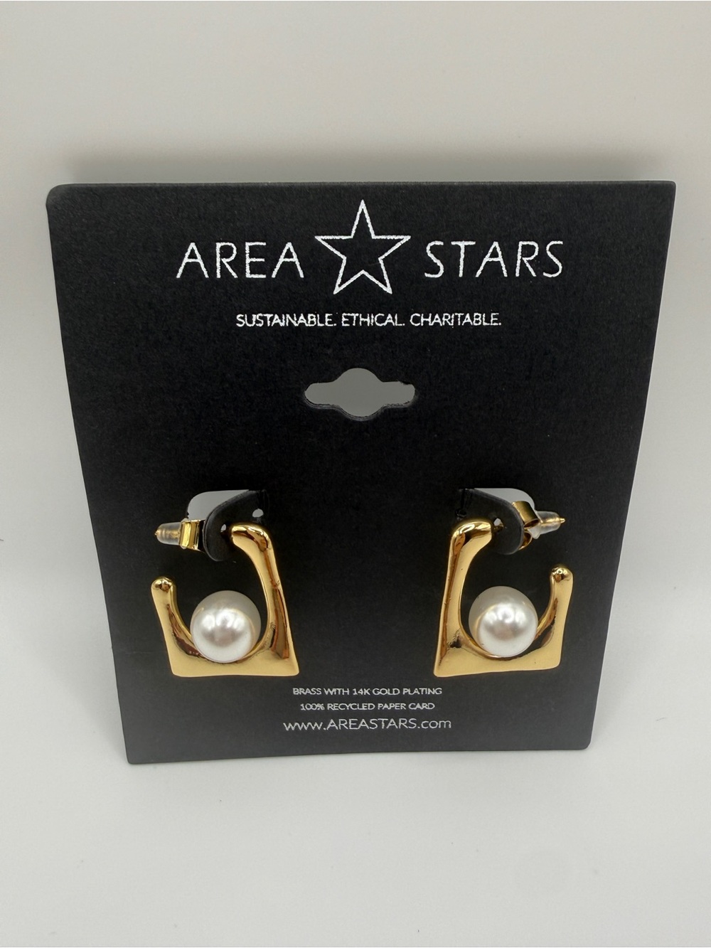 AREA STARS Gold Pearl Accent Hoop Earrings